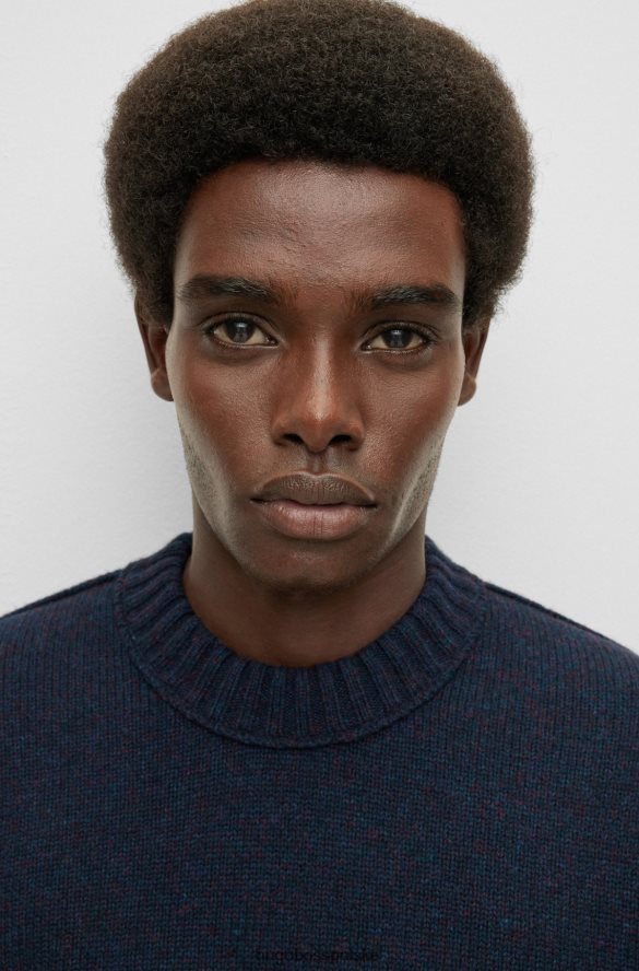 Hugo Boss Sweter o luźnym kroju z mieszanki wełny z haftowanym logo hugo w kolorze ciemnoniebieskim ciemny niebieski R0X0H63332