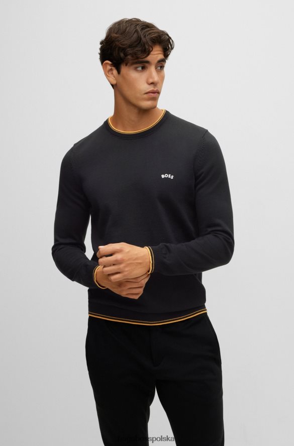 Hugo Boss Sweter o regularnym kroju z bawełny organicznej z zakrzywionym logo, czarny hugo czarny R0X0H61491