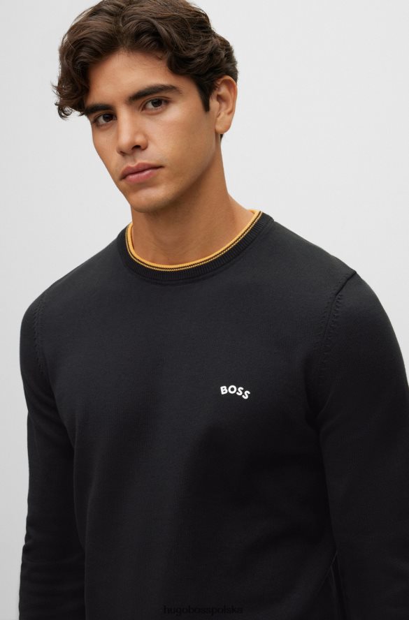 Hugo Boss Sweter o regularnym kroju z bawełny organicznej z zakrzywionym logo, czarny hugo czarny R0X0H61491