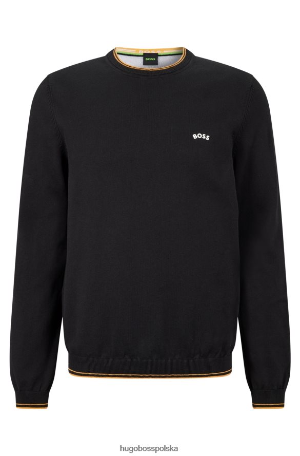 Hugo Boss Sweter o regularnym kroju z bawełny organicznej z zakrzywionym logo, czarny hugo czarny R0X0H61491
