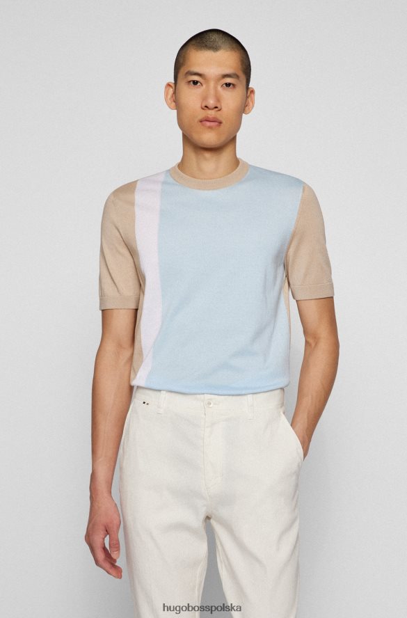 Hugo Boss Sweter o regularnym kroju z blokami kolorów, wykonany z jasnoniebieskiego hugo z merceryzowanej bawełny jasny niebieski R0X0H64015
