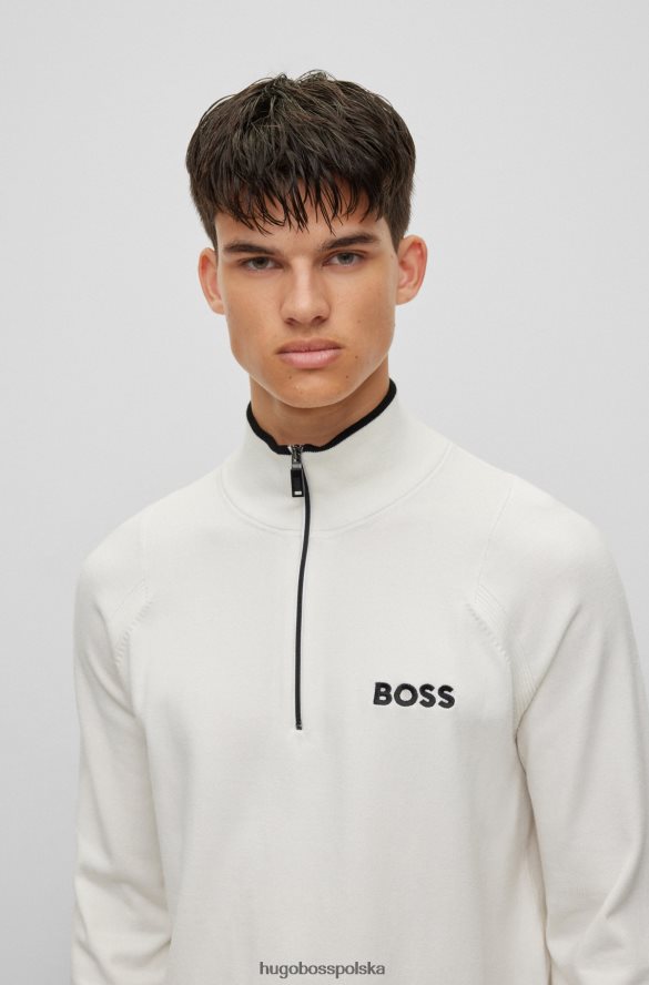 Hugo Boss Sweter o regularnym kroju, zapinany na zamek i haftowanym logo, biały hugo biały R0X0H62050