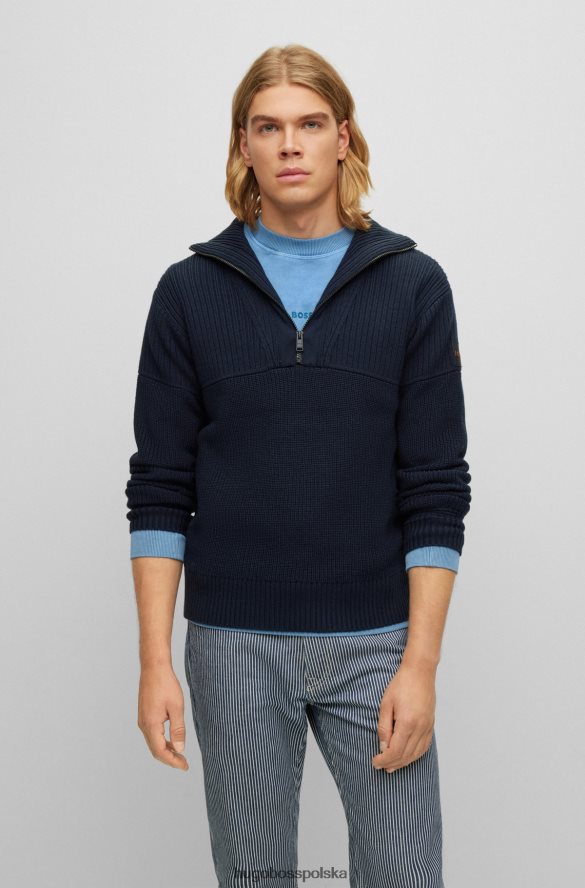Hugo Boss Sweter o regularnym kroju, zapinany na zamek i o mieszanych strukturach, hugo w kolorze granatowym ciemny niebieski R0X0H64160