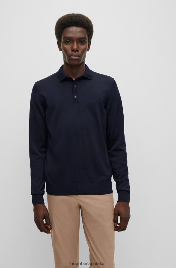 Hugo Boss Sweter slim-fit z odpowiedzialnej wełny z kołnierzykiem polo w kolorze ciemnoniebieskim hugo ciemny niebieski R0X0H61950