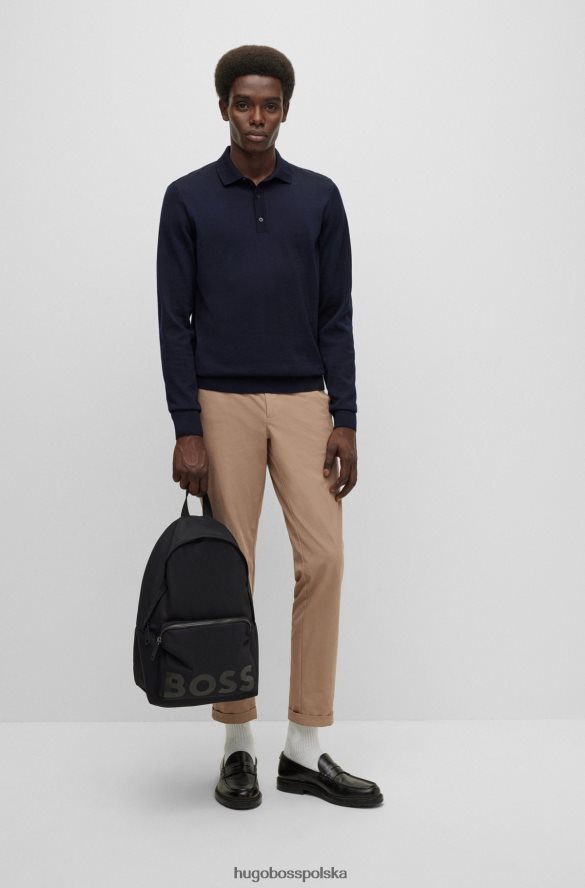 Hugo Boss Sweter slim-fit z odpowiedzialnej wełny z kołnierzykiem polo w kolorze ciemnoniebieskim hugo ciemny niebieski R0X0H61950