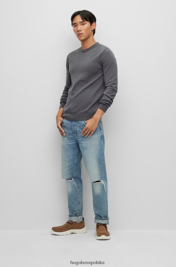 Hugo Boss Sweter slim-fit z wyjątkowo cienkiej wełny merynosów Hugo w kolorze ciemnoszarym ciemno szary R0X0H62794