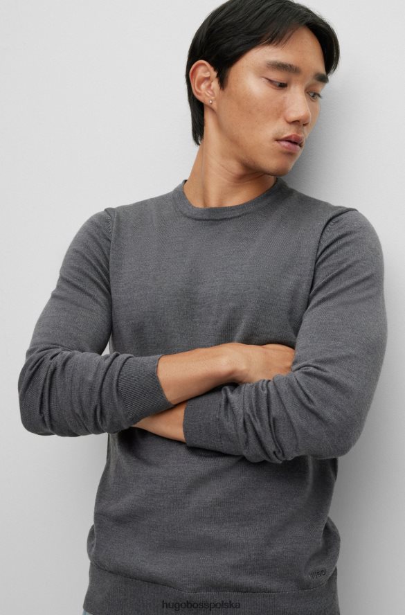 Hugo Boss Sweter slim-fit z wyjątkowo cienkiej wełny merynosów Hugo w kolorze ciemnoszarym ciemno szary R0X0H62794