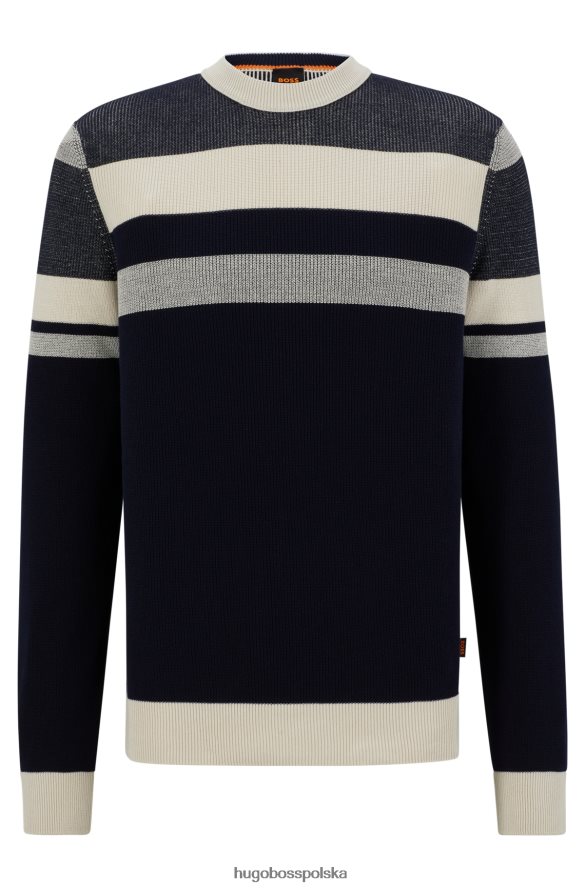 Hugo Boss Sweter w blokowe paski z ciemnoniebieskiej mieszanki bawełny organicznej hugo ciemny niebieski R0X0H61758