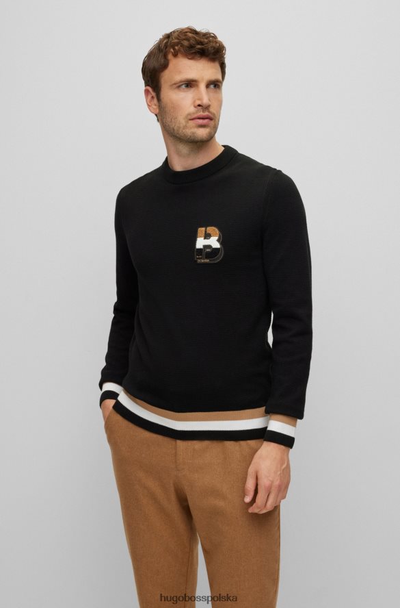 Hugo Boss Sweter x FC Bayern ze strukturalnej bawełny z naszywką z monogramem i charakterystycznymi paskami czarny R0X0H62934