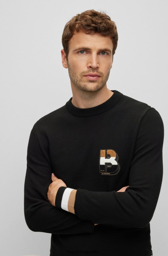 Hugo Boss Sweter x FC Bayern ze strukturalnej bawełny z naszywką z monogramem i charakterystycznymi paskami czarny R0X0H62934