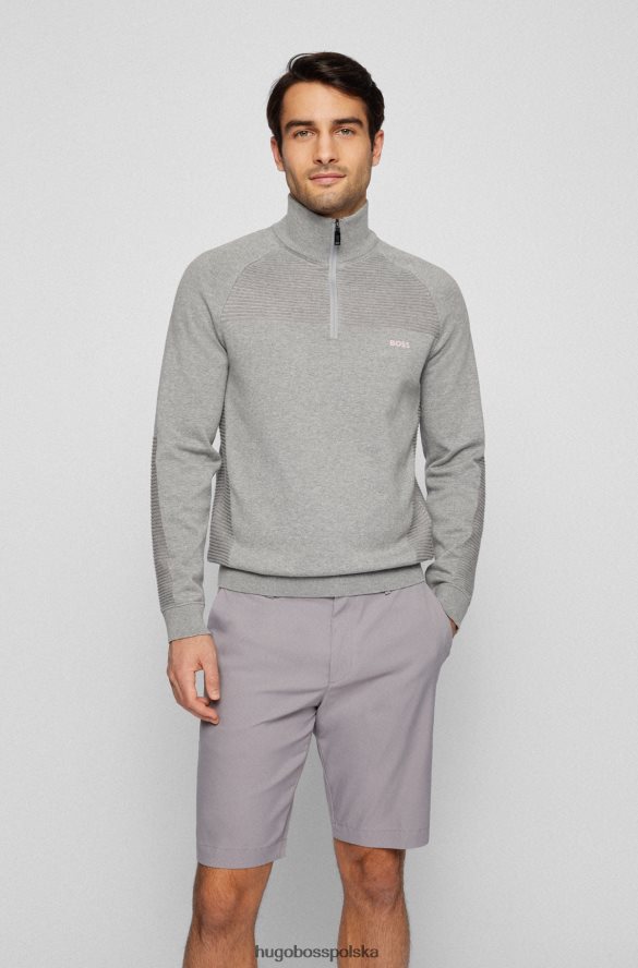 Hugo Boss Sweter z bawełny organicznej, zapinany na zamek i dwukolorowe paski, jasnoszary hugo jasnoszary R0X0H61752