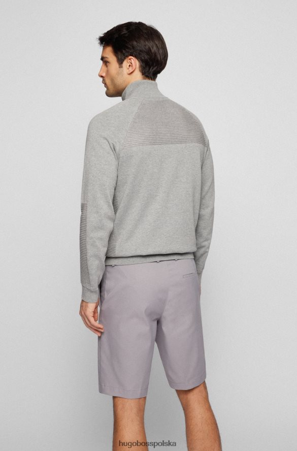 Hugo Boss Sweter z bawełny organicznej, zapinany na zamek i dwukolorowe paski, jasnoszary hugo jasnoszary R0X0H61752