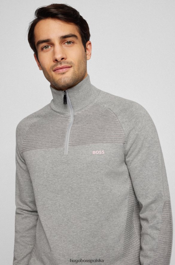 Hugo Boss Sweter z bawełny organicznej, zapinany na zamek i dwukolorowe paski, jasnoszary hugo jasnoszary R0X0H61752