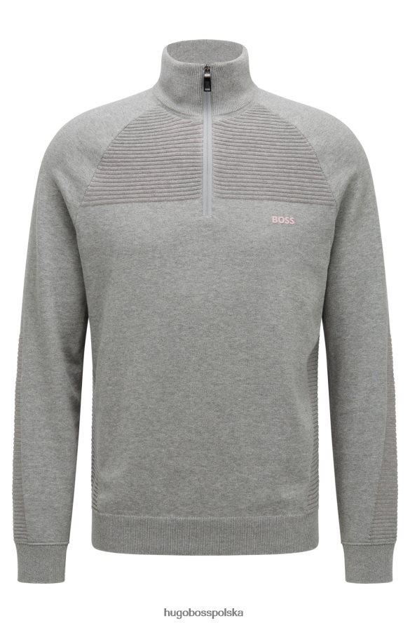 Hugo Boss Sweter z bawełny organicznej, zapinany na zamek i dwukolorowe paski, jasnoszary hugo jasnoszary R0X0H61752