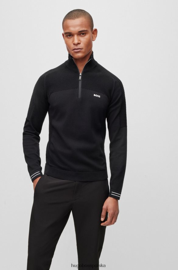 Hugo Boss Sweter z bawełny organicznej, zapinany na zamek i nadruk logo, czarny hugo czarny R0X0H61521