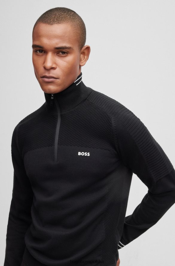 Hugo Boss Sweter z bawełny organicznej, zapinany na zamek i nadruk logo, czarny hugo czarny R0X0H61521