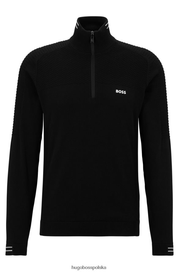 Hugo Boss Sweter z bawełny organicznej, zapinany na zamek i nadruk logo, czarny hugo czarny R0X0H61521