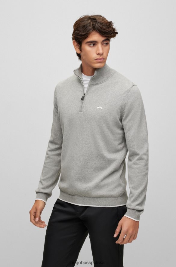 Hugo Boss Sweter z bawełny organicznej, zapinany na zamek i zaokrąglone logo Hugo w kolorze jasnoszarym jasnoszary R0X0H6971