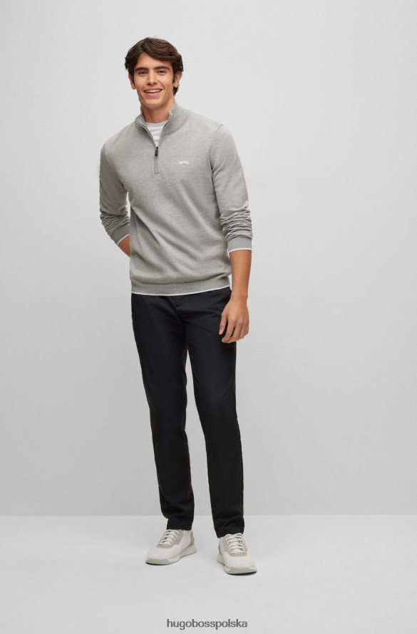 Hugo Boss Sweter z bawełny organicznej, zapinany na zamek i zaokrąglone logo Hugo w kolorze jasnoszarym jasnoszary R0X0H6971
