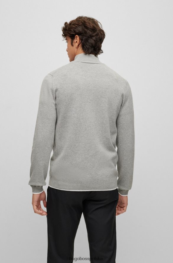 Hugo Boss Sweter z bawełny organicznej, zapinany na zamek i zaokrąglone logo Hugo w kolorze jasnoszarym jasnoszary R0X0H6971