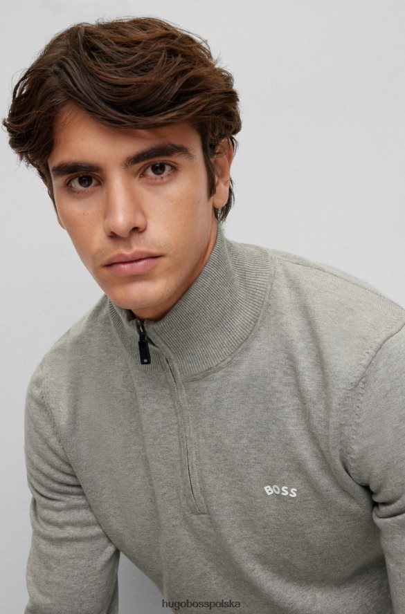 Hugo Boss Sweter z bawełny organicznej, zapinany na zamek i zaokrąglone logo Hugo w kolorze jasnoszarym jasnoszary R0X0H6971