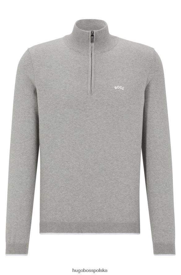 Hugo Boss Sweter z bawełny organicznej, zapinany na zamek i zaokrąglone logo Hugo w kolorze jasnoszarym jasnoszary R0X0H6971