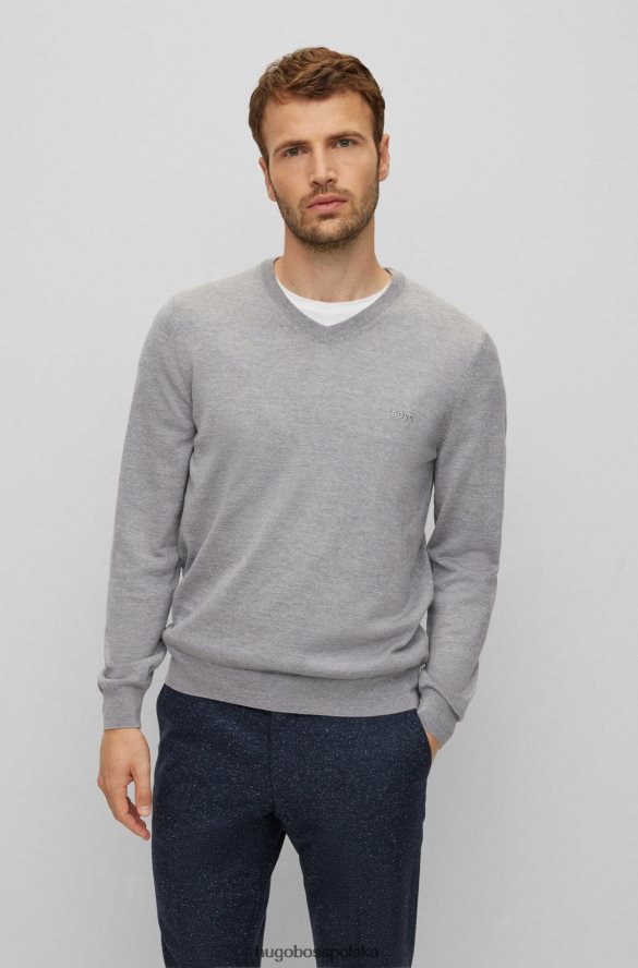 Hugo Boss Sweter z dekoltem w kształcie litery V, wykonany z odpowiedzialnej wełny hugo w kolorze jasnoszarym jasnoszary R0X0H61417
