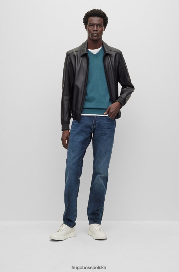 Hugo Boss Sweter z dekoltem w kształcie litery V z bawełny organicznej z haftowanym logo Hugo w kolorze turkusowym turkus R0X0H62313