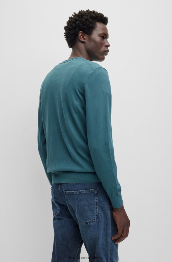 Hugo Boss Sweter z dekoltem w kształcie litery V z bawełny organicznej z haftowanym logo Hugo w kolorze turkusowym turkus R0X0H62313