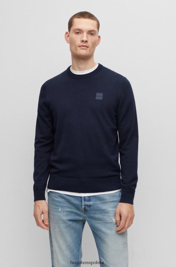 Hugo Boss Sweter z okrągłym dekoltem z bawełny i kaszmiru z logo hugo w kolorze granatowym ciemny niebieski R0X0H6935