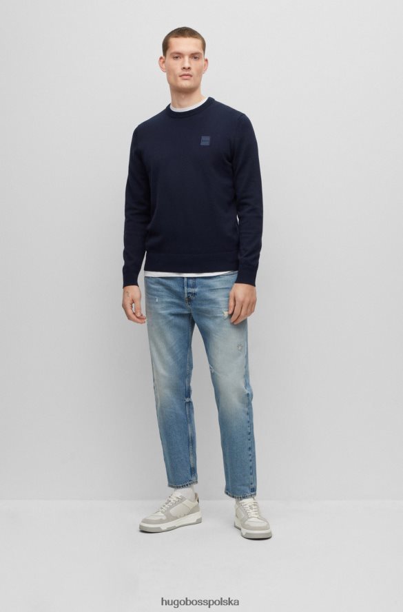 Hugo Boss Sweter z okrągłym dekoltem z bawełny i kaszmiru z logo hugo w kolorze granatowym ciemny niebieski R0X0H6935