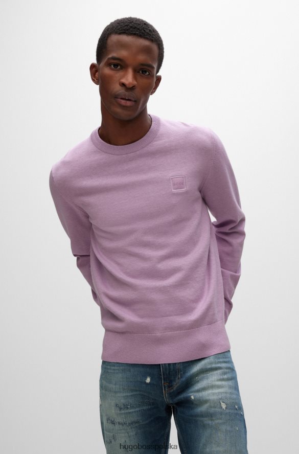 Hugo Boss Sweter z okrągłym dekoltem z bawełny i kaszmiru z logo jasnofioletowym hugo Jasny fiolet R0X0H6933