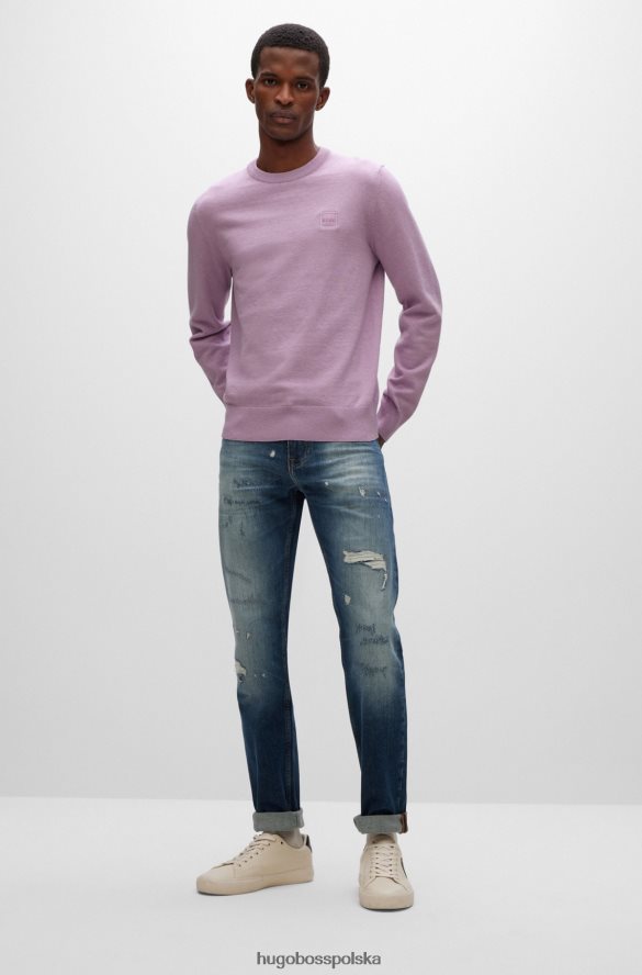 Hugo Boss Sweter z okrągłym dekoltem z bawełny i kaszmiru z logo jasnofioletowym hugo Jasny fiolet R0X0H6933