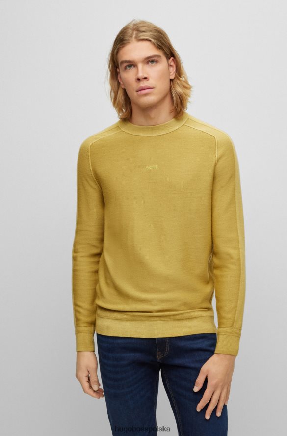 Hugo Boss Sweter z okrągłym dekoltem z dziewiczej wełny z haftowanym logo Hugo w kolorze ciemnożółtym ciemny żółty R0X0H62663