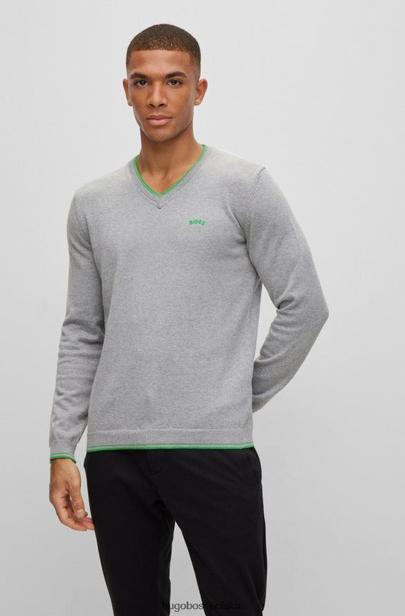 Hugo Boss Sweter z organicznej bawełny, z dekoltem w kształcie litery V, z zaokrąglonym logo Hugo w kolorze jasnoszarym jasnoszary R0X0H64424