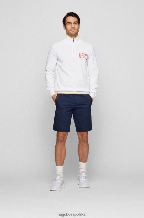 Hugo Boss Sweter z organicznej bawełny, zapinany na zamek i haftem brytyjskim, biały hugo biały R0X0H64520