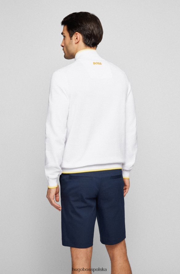 Hugo Boss Sweter z organicznej bawełny, zapinany na zamek i haftem brytyjskim, biały hugo biały R0X0H64520