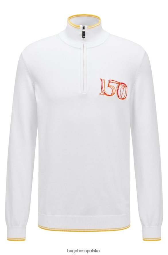 Hugo Boss Sweter z organicznej bawełny, zapinany na zamek i haftem brytyjskim, biały hugo biały R0X0H64520