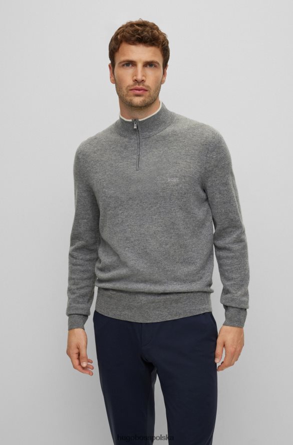 Hugo Boss Sweter zapinany na zamek z dziewiczej wełny z haftowanym logo hugo w kolorze srebrnym srebro R0X0H61315