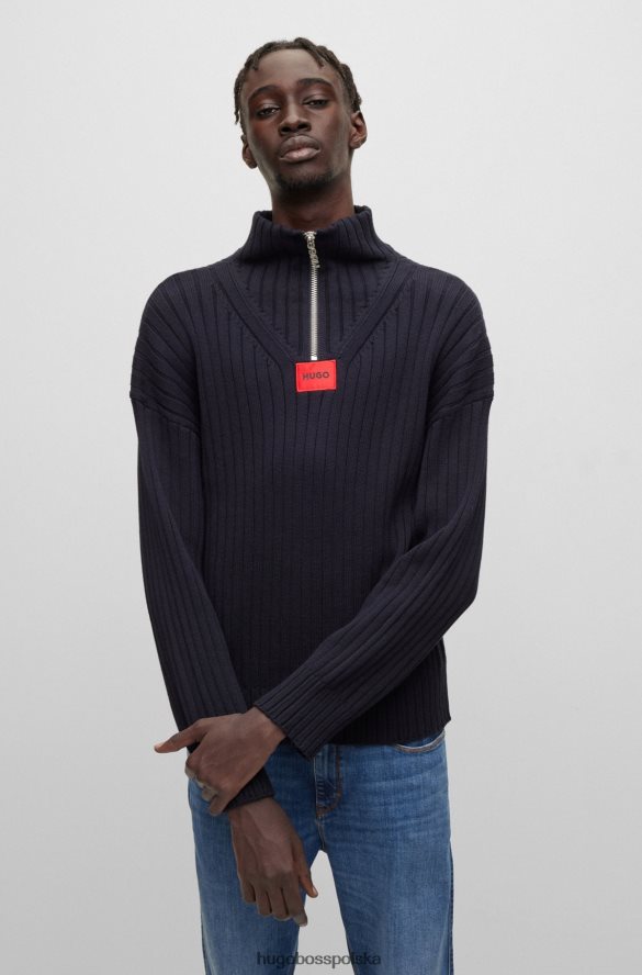 Hugo Boss Sweter zapinany na zamek z organicznej bawełny i wełny hugo w kolorze ciemnoniebieskim ciemny niebieski R0X0H63798