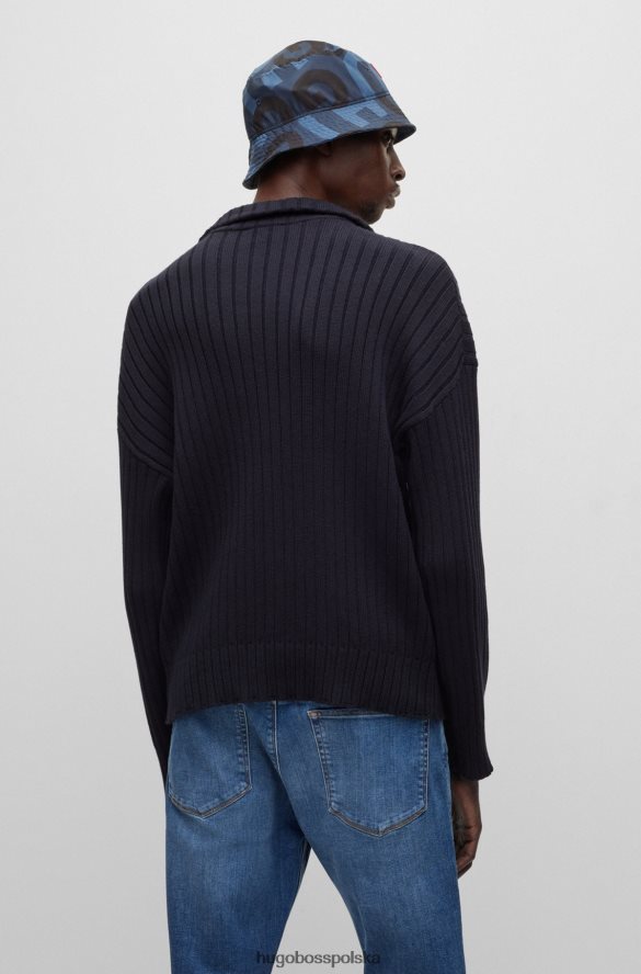 Hugo Boss Sweter zapinany na zamek z organicznej bawełny i wełny hugo w kolorze ciemnoniebieskim ciemny niebieski R0X0H63798