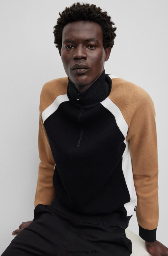 Hugo Boss Sweter zapinany na zamek z różnych materiałów, hugo czarny czarny/biały/beżowy R0X0H62903