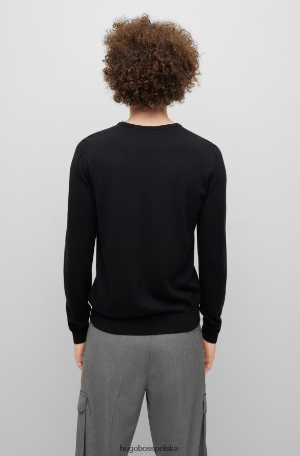 Hugo Boss Wąski sweter z dekoltem w kształcie litery V, wykonany z dziewiczej wełny hugo w kolorze czarnym czarny R0X0H62254