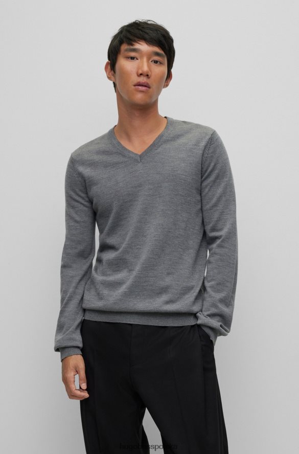 Hugo Boss Wąski sweter z dekoltem w kształcie litery V, z dziewiczej wełny w kolorze jasnoszarym hugo jasnoszary R0X0H62252