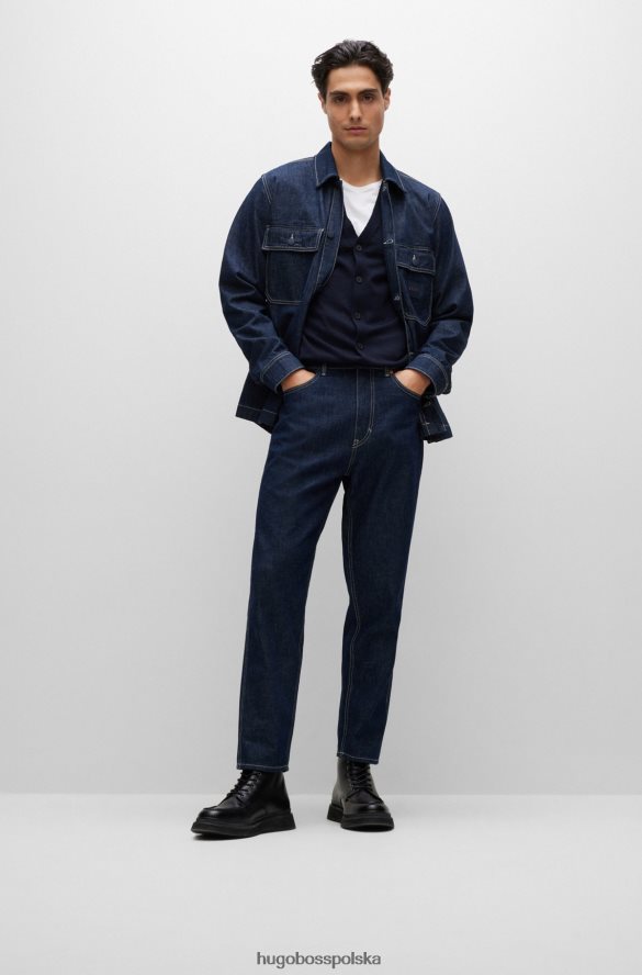 Hugo Boss Zapinany na guziki kardigan z dziewiczej wełny z haftowanym logo Hugo w kolorze granatowym ciemny niebieski R0X0H63095