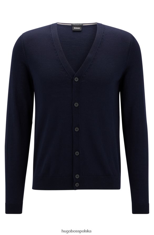 Hugo Boss Zapinany na guziki kardigan z dziewiczej wełny z haftowanym logo Hugo w kolorze granatowym ciemny niebieski R0X0H63095