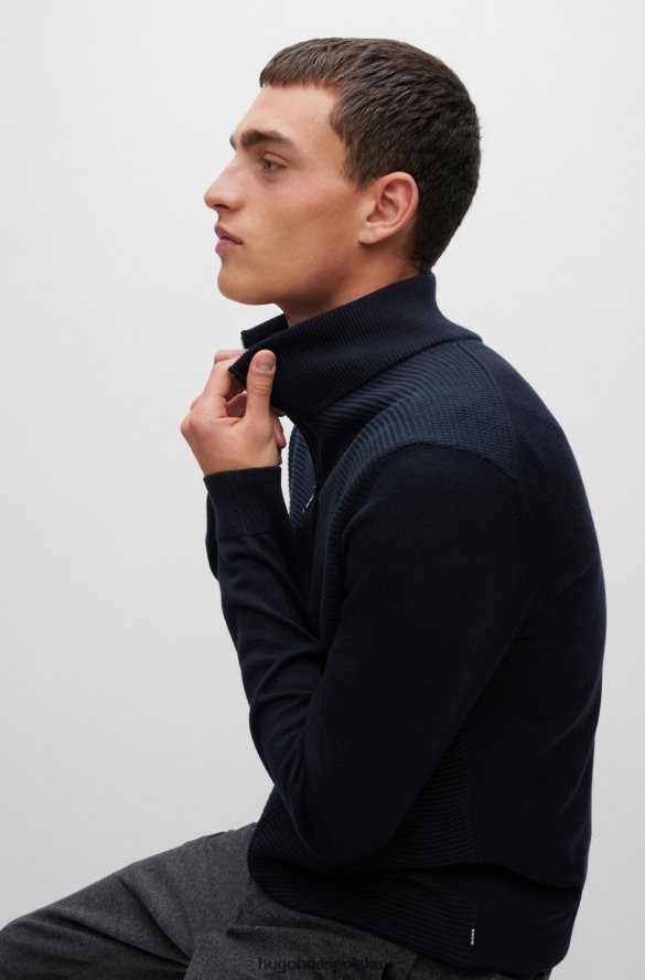 Hugo Boss Zapinany na zamek, dzianinowy kardigan z dziewiczej wełny w kolorze ciemnoniebieskim hugo ciemny niebieski R0X0H63324