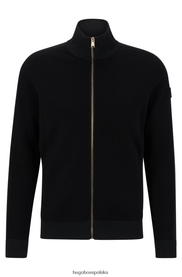 Hugo Boss Zapinany na zamek, dzianinowy kardigan z naszywką z logo Hugo w kolorze czarnym czarny R0X0H62076