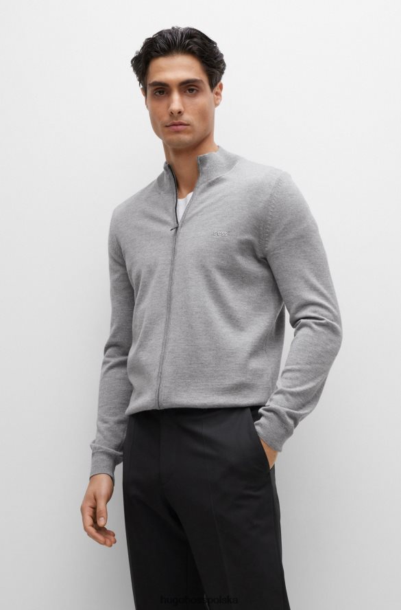 Hugo Boss Zapinany na zamek kardigan z dziewiczej wełny z haftowanym logo Hugo Silver srebro R0X0H64430