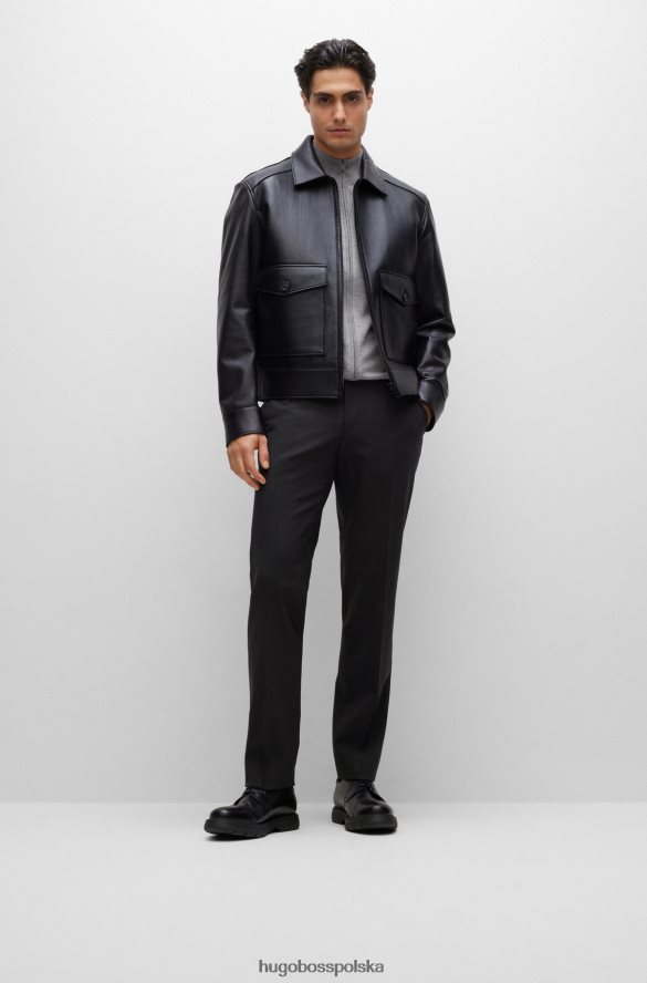 Hugo Boss Zapinany na zamek kardigan z dziewiczej wełny z haftowanym logo Hugo Silver srebro R0X0H64430